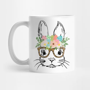 Cute Bunny Face With Leopard Glasses Women Girls Kids Easter Mug